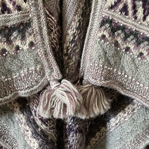 Calypso St. Barth 100% Baby Alpaca Cardigan Sweater Gray Pink Beaded, tassel S - Picture 3 of 16